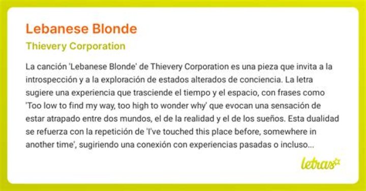 Significado de Lebanese Blonde (French Version) por Thievery Corporation