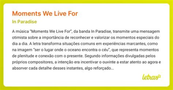 Significado de Moments We Live For de In Paradise