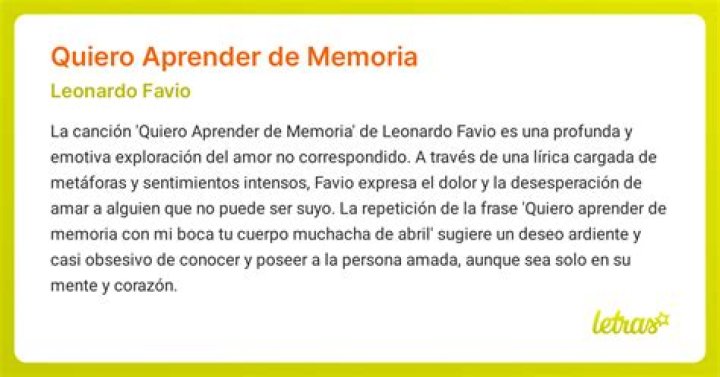 Significado de Quiero Aprender De Memoria de Leonardo Favio