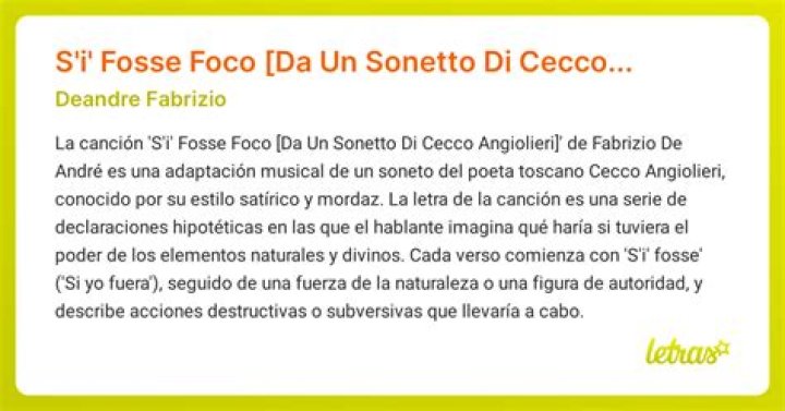 Significado de S’ì Fosse Foco de Fabrizio De André