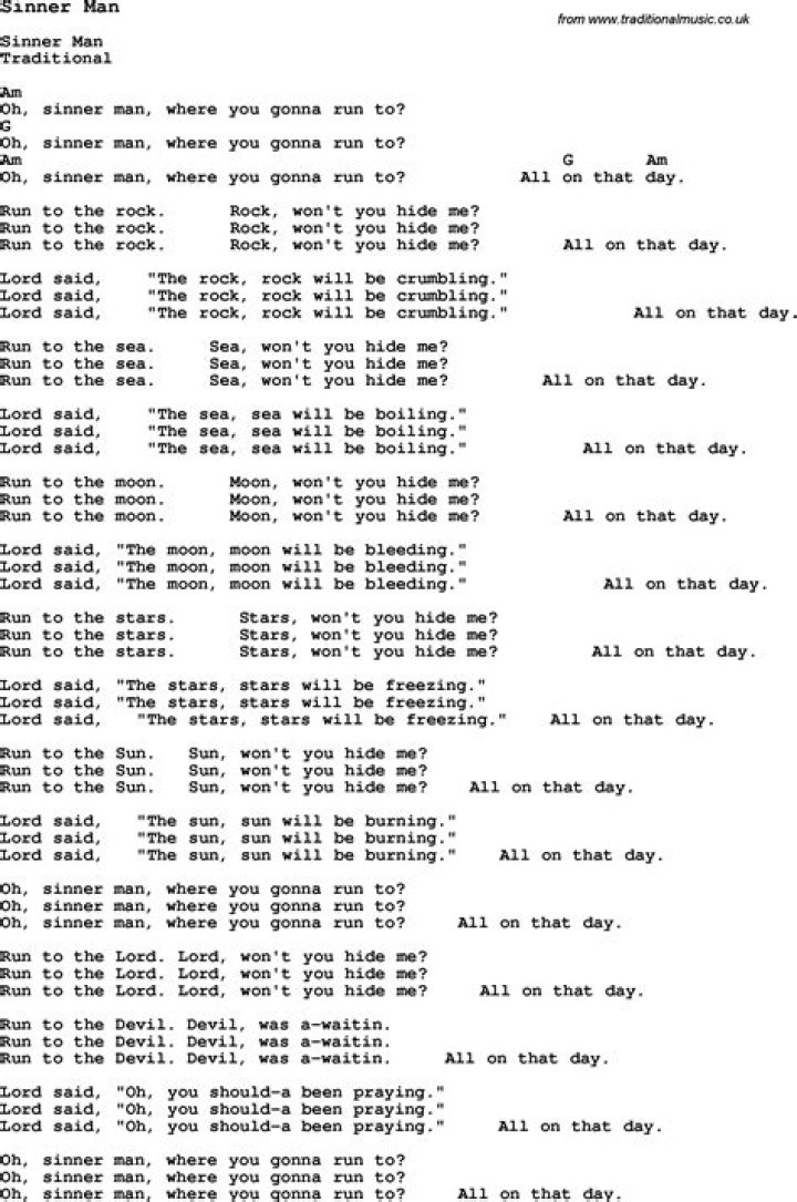 Sinner man lyrics
