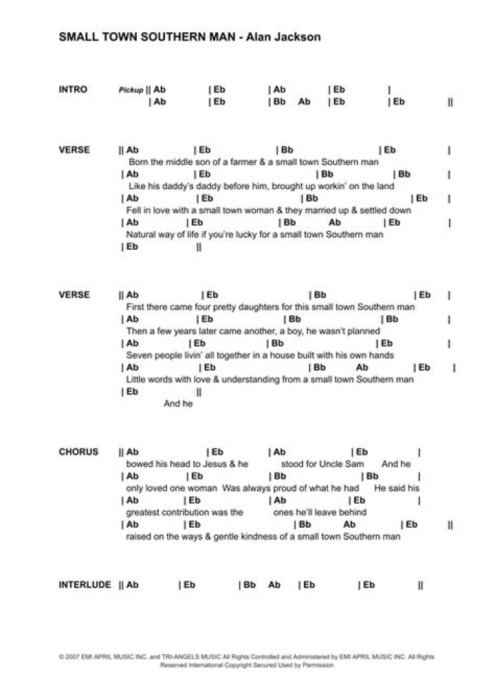SMALL TOWN SOUTHERN MAN CHORDS by Alan Jackson