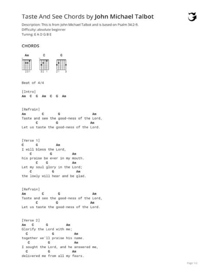 TASTE AND SEE CHORDS by Steve Angrisano