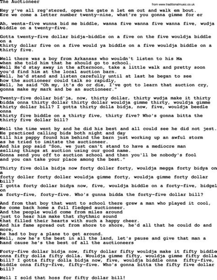 The auctioneer lyrics