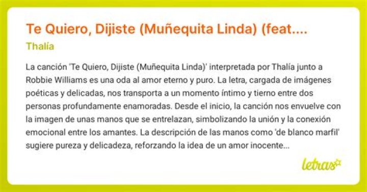 The Meaning Behind The Song: Muñequita Linda (Te Quiero, Dijiste) by Thalía