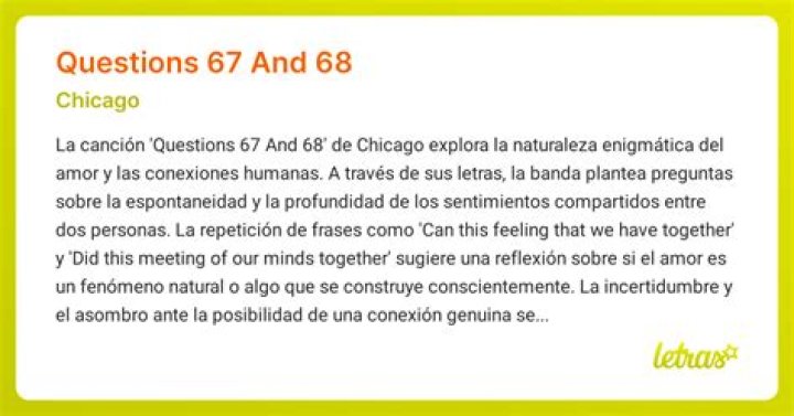 The Meaning Behind The Song: Questions 67 and 68 by Chicago