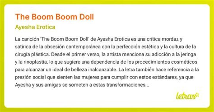 The Meaning Behind The Song: Teen Boom Boom Doll by Ayesha Erotica