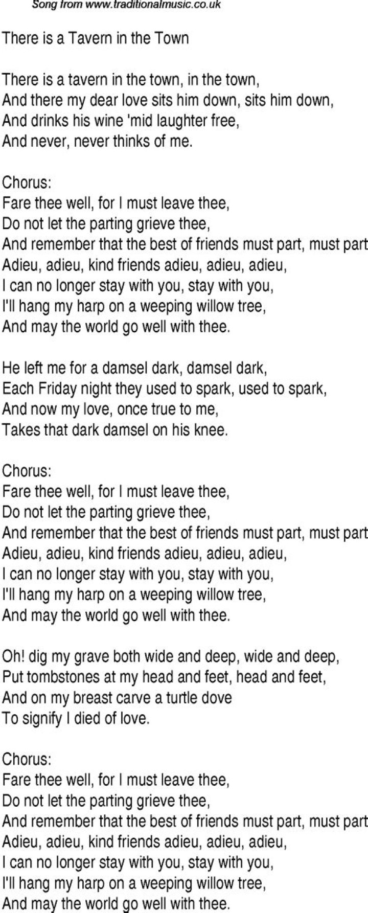 There is a tavern in the town lyrics