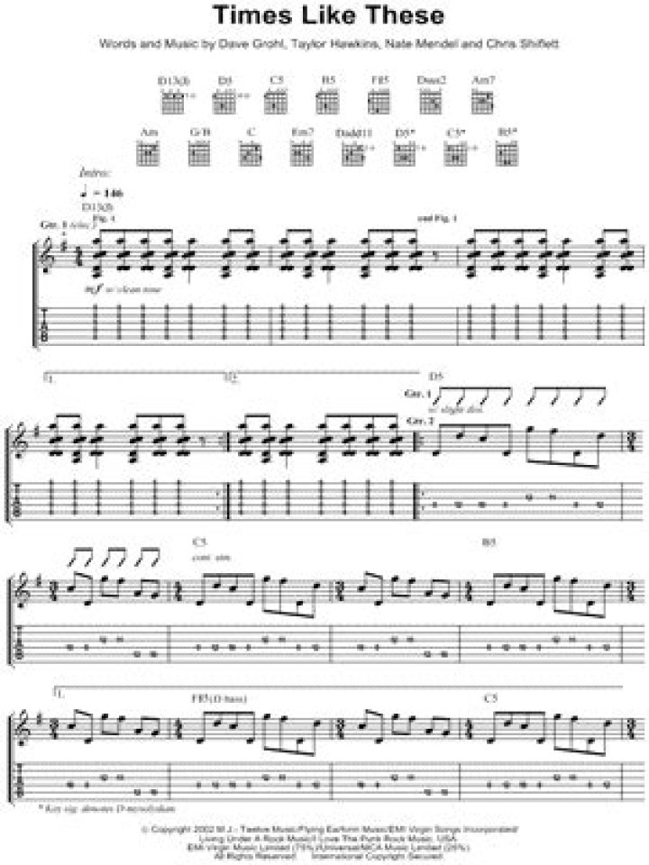 TIMES LIKE THESE CHORDS by Seven Mary Three