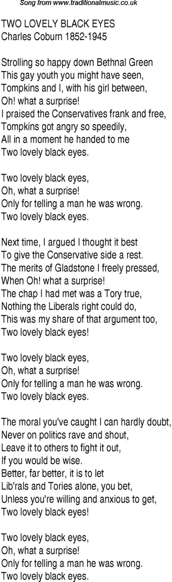 Two lovely black eyes lyrics