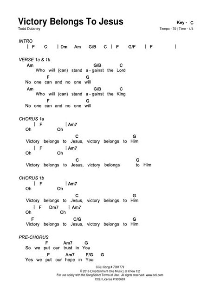 Victory belongs to jesus chords lyrics