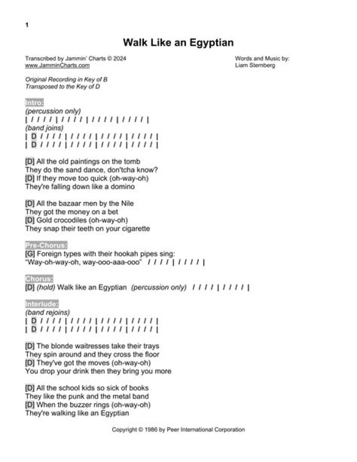 Walk like an egyptian lyrics lyrics