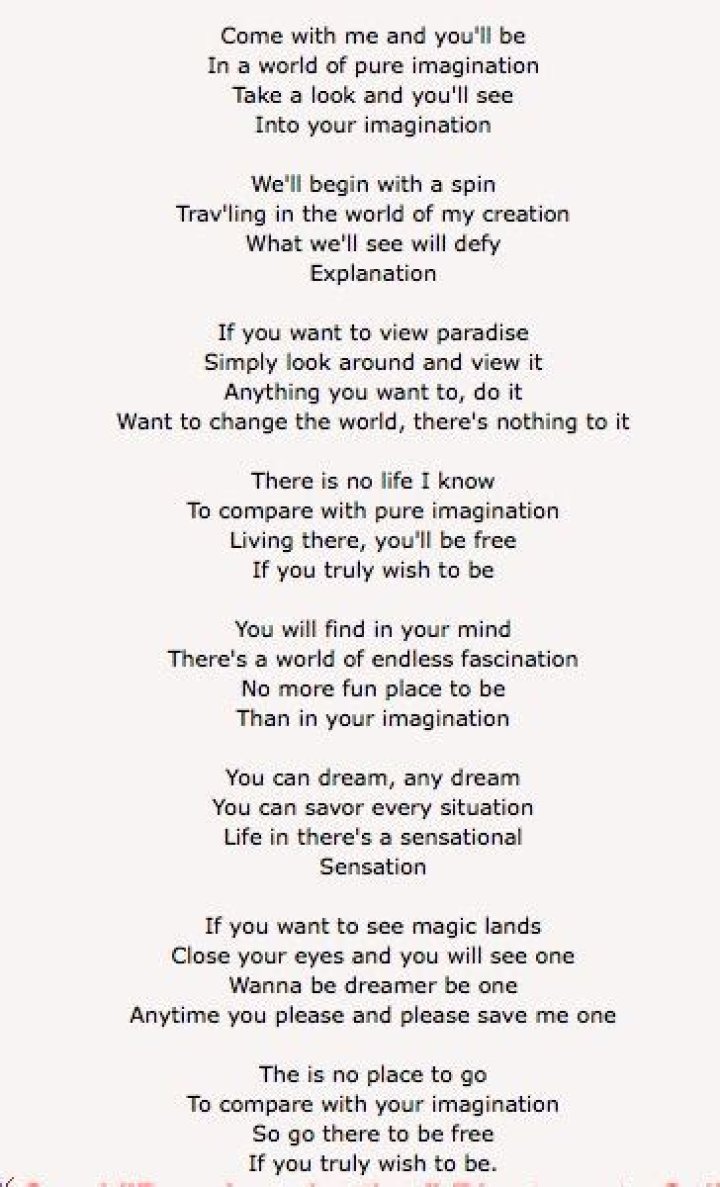 World of imagination ... lyrics