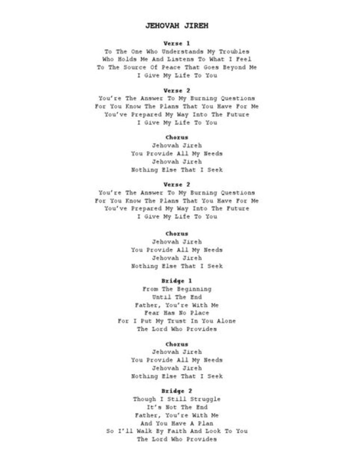 You are jehovah jireh lyrics