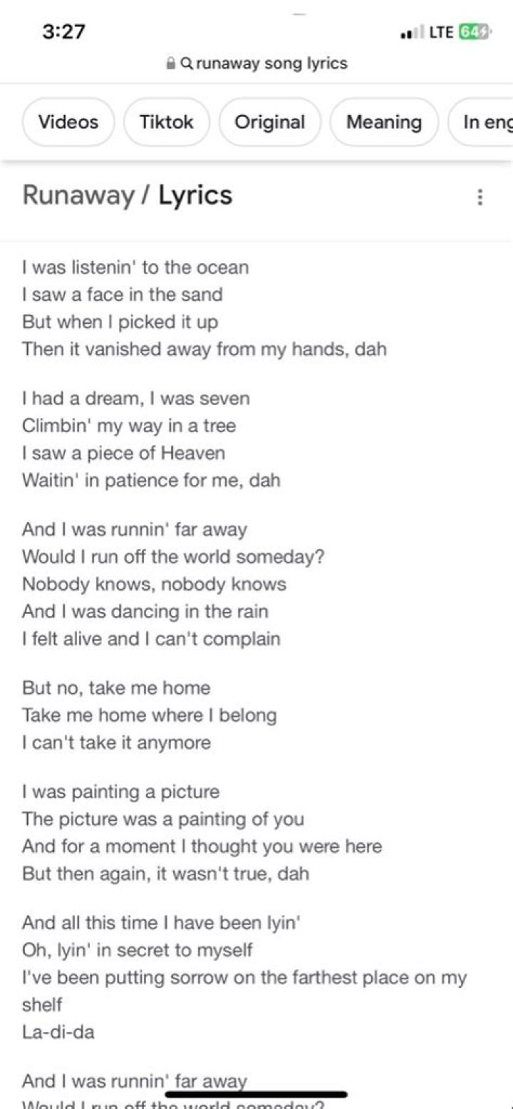 You are my run my runaway lyrics